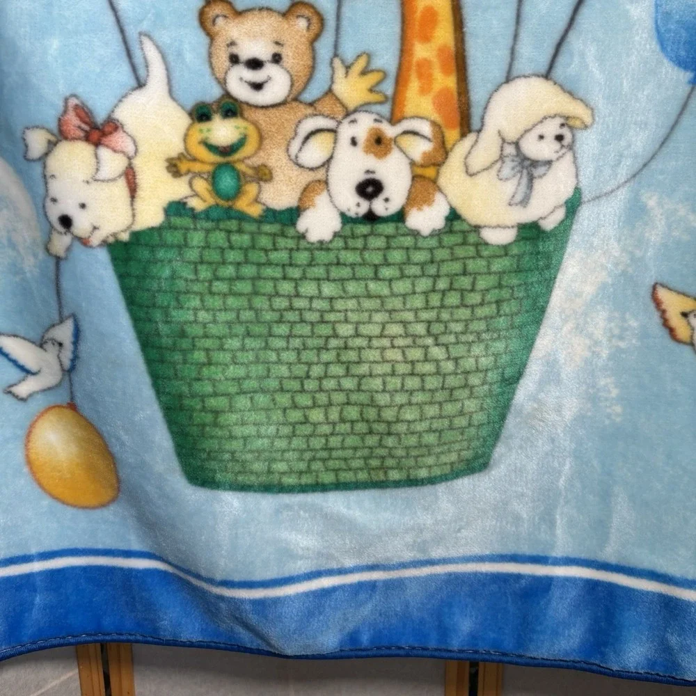 Vintage NovaTex Baby Blanket‎ Hot Air Balloon Nursery Animals Zoo Clouds 43 X 51